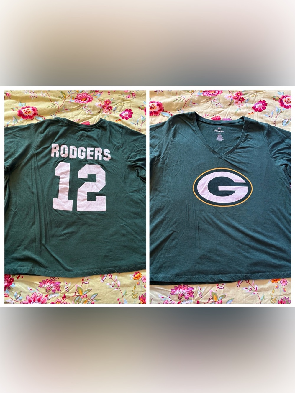 Green Bay Packers x Fanatics x Aaron Rodgers #12 green v-neck tee women’s 4XL